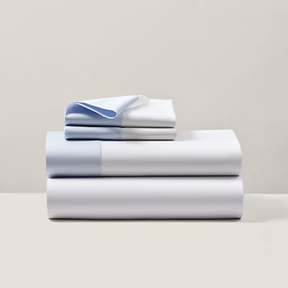Ralph Lauren Organic Sateen Border King Flat Sheet Blue Hyacinth - NWT $215